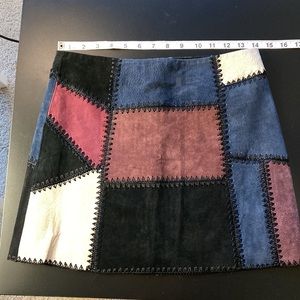 Zara Suede Leather Patchwork Mini Skirt Stitched Cream Black Burgundy Blue XS